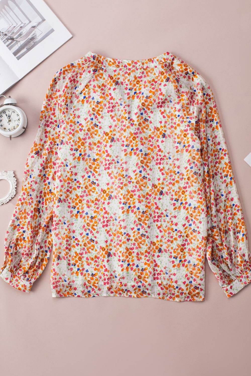 Printed Notched Long Sleeve Shirt for a perfect OOTD – dress to impress outfits from Amexza