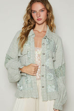 POL Eyelet Flower Pearl Detail Lace Patchwork Shirt SAGE for a perfect OOTD – dress to impress outfits from Amexza