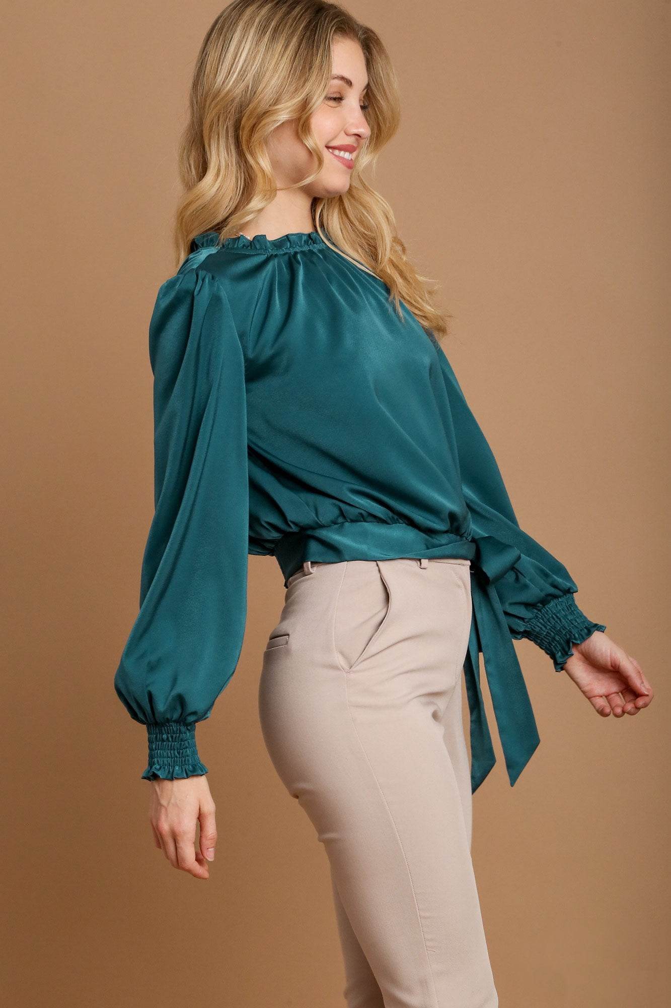 Umgee Frill Tied Hem Long Sleeve Blouse for a perfect OOTD – dress to impress outfits from Amexza