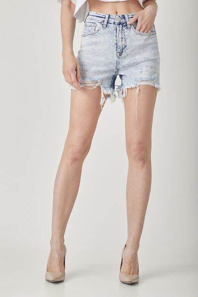 RISEN Raw Hem Distressed High Rise Denim Shorts for a perfect OOTD – dress to impress outfits from Amexza