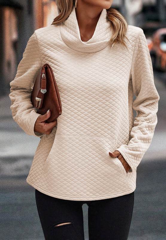 Textured Turtleneck Long Sleeve Sweatshirt - Amexza