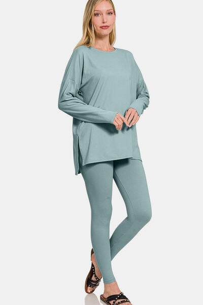 Zenana Full Size Brushed Microfiber Top and Leggings Lounge Set for a perfect OOTD – dress to impress outfits from Amexza