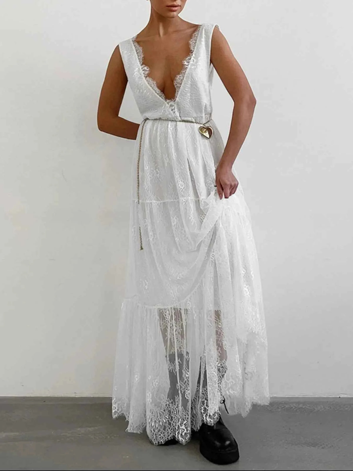 Lace Deep V-Neck Maxi Dress