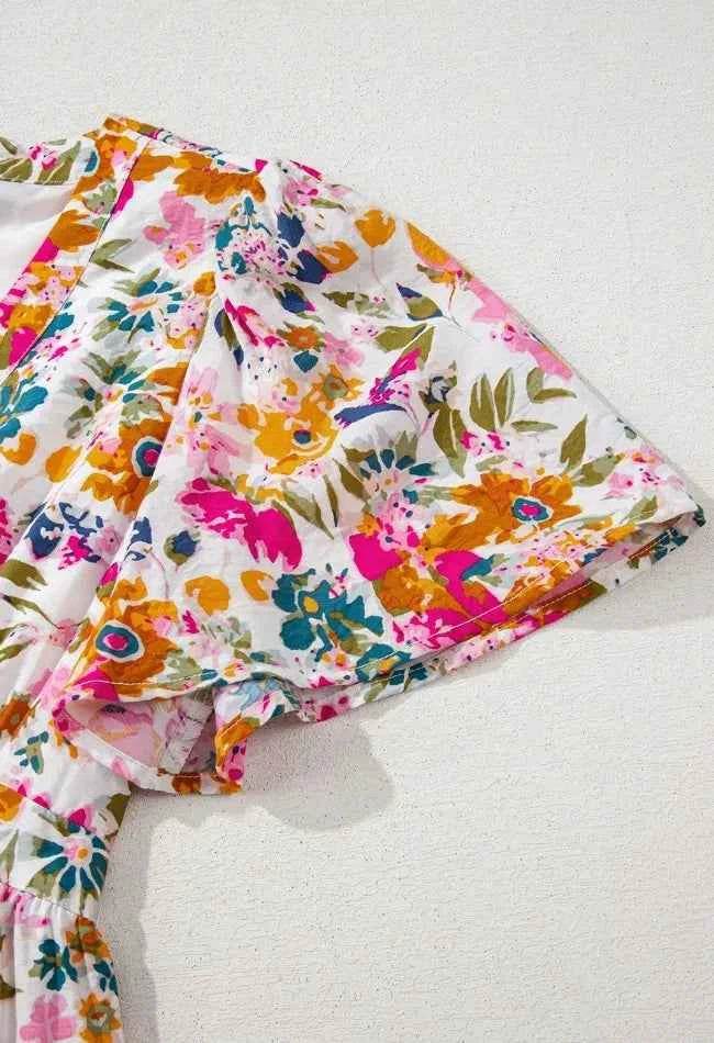 Floral Short Sleeve V Neck Dress with Pockets for a perfect OOTD – dress to impress outfits from Amexza