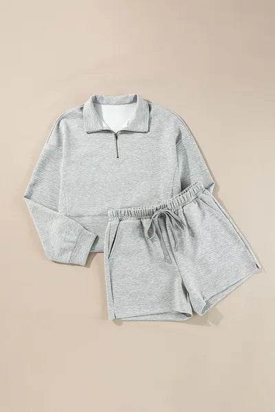 Half Zip Long Sleeve Top and Drawstring Shorts Set for a perfect OOTD – dress to impress outfits from Amexza