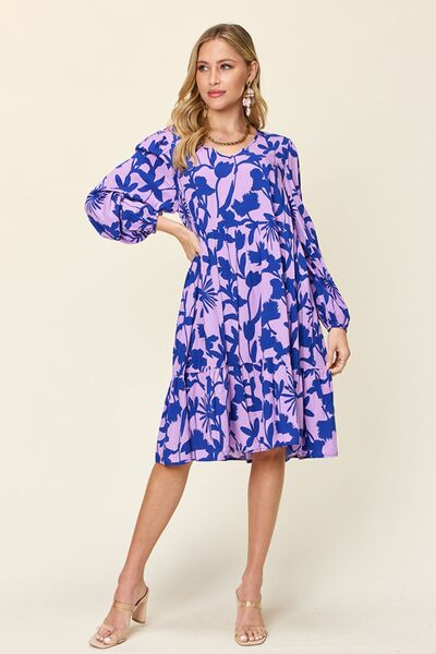 Double Take Full Size Printed Ruffle Hem Dress with Pocket for a perfect OOTD – dress to impress outfits from Amexza