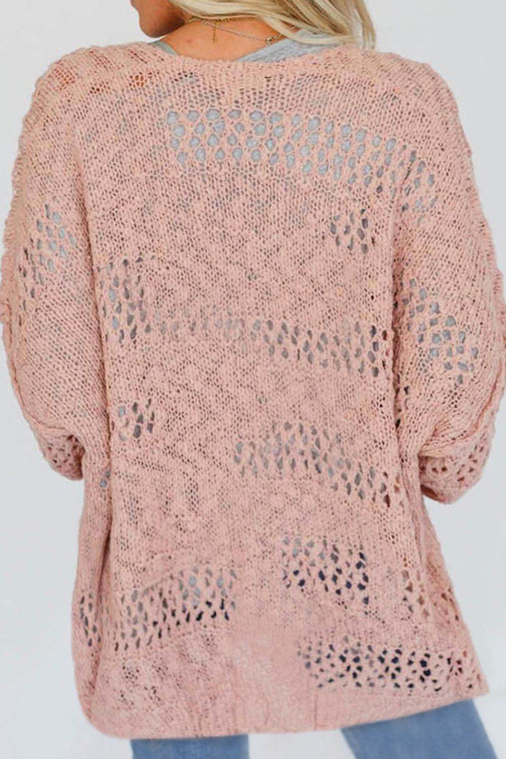 Openwork Open Front Long Sleeve Cardigan for a perfect OOTD – dress to impress outfits from Amexza