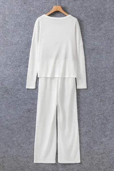 Round Neck Long Sleeve Top and Drawstring Pants Lounge Set for a perfect OOTD – dress to impress outfits from Amexza