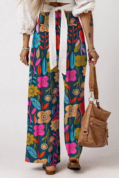 Printed High Waist Wide Leg Pants - Amexza