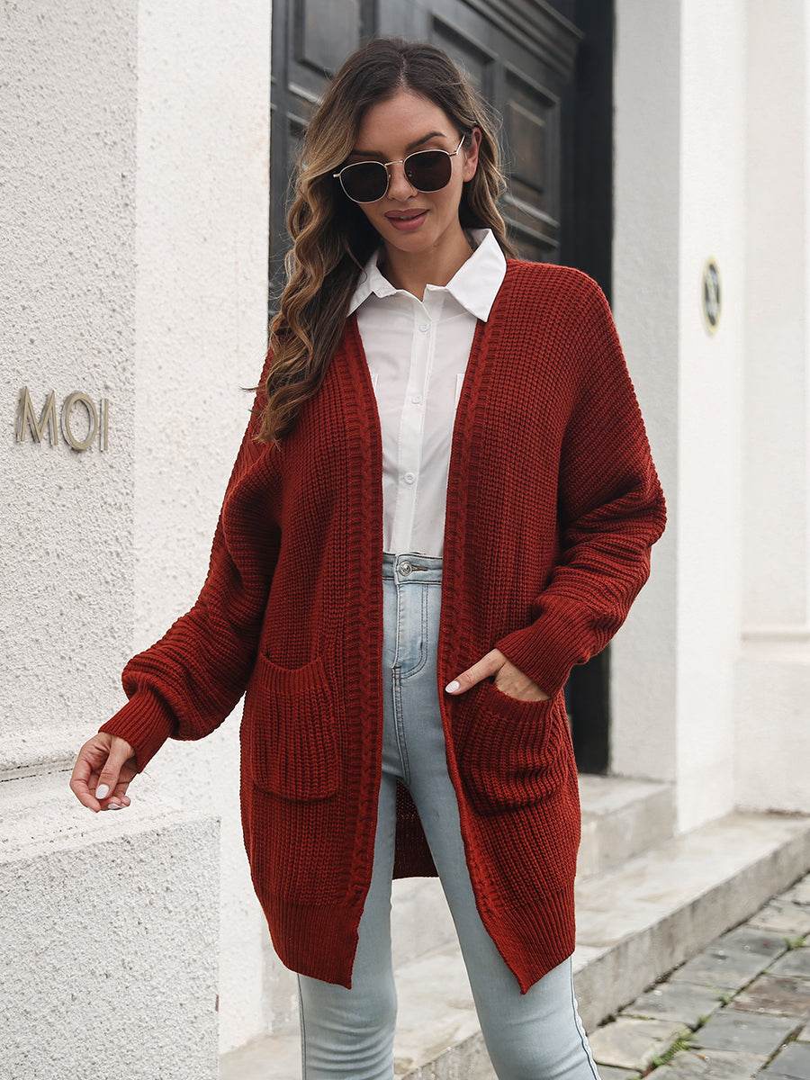 Open Front Rib-Knit Cardigan with Pockets for a perfect OOTD – dress to impress outfits from Amexza