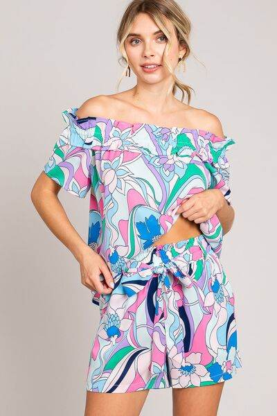 Cotton Bleu by Nu Label Abstracted Print Tie Front Shorts for a perfect OOTD – dress to impress outfits from Amexza