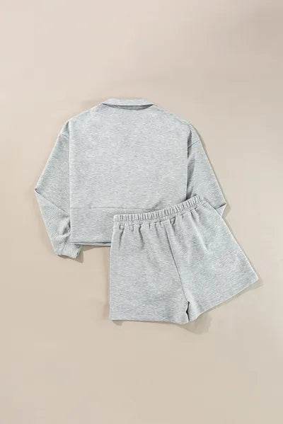 Half Zip Long Sleeve Top and Drawstring Shorts Set for a perfect OOTD – dress to impress outfits from Amexza