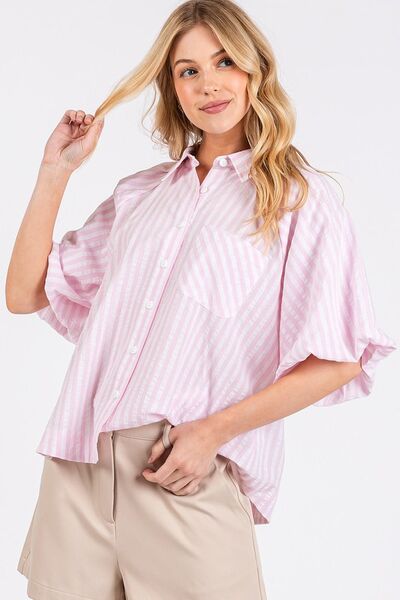 Mittoshop Button Down Striped Puff Sleeve Shirt for a perfect OOTD – dress to impress outfits from Amexza