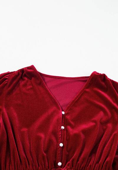 Ruffle Hem Slit V-Neck Long Sleeve Dress for a perfect OOTD – dress to impress outfits from Amexza