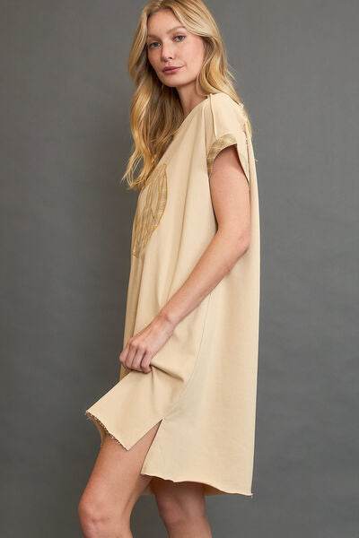 Umgee Peace Plaid Applique Short Sleeve Mini Dress for a perfect OOTD – dress to impress outfits from Amexza