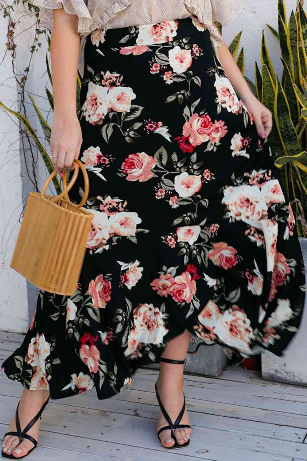 Plus Size Floral High-Rise Skirt for a perfect OOTD – dress to impress outfits from Amexza