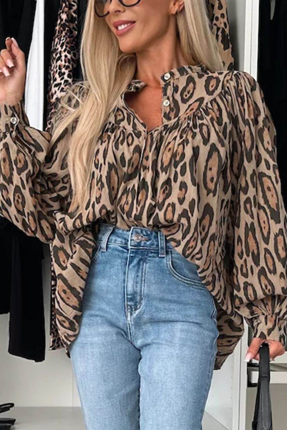 Leopard Print Button Down Long Sleeve Shirt for a perfect OOTD – dress to impress outfits from Amexza