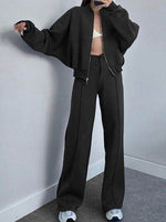 Baseball Collar Zip Up Top and Drawstring Paants Set for a perfect OOTD – dress to impress outfits from Amexza