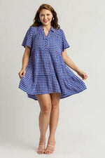 Umgee Full Size Gingham Tiered Button Detail Short Sleeve Dress Plus Size for a perfect OOTD – dress to impress outfits from Amexza