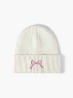 Embroidered Bow Knit Hat White One Size for a perfect OOTD – dress to impress outfits from Amexza