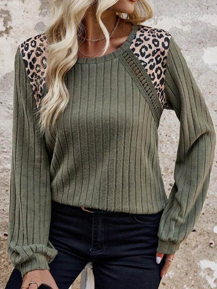 Leopard Round Neck Long Sleeve T-Shirt for a perfect OOTD – dress to impress outfits from Amexza