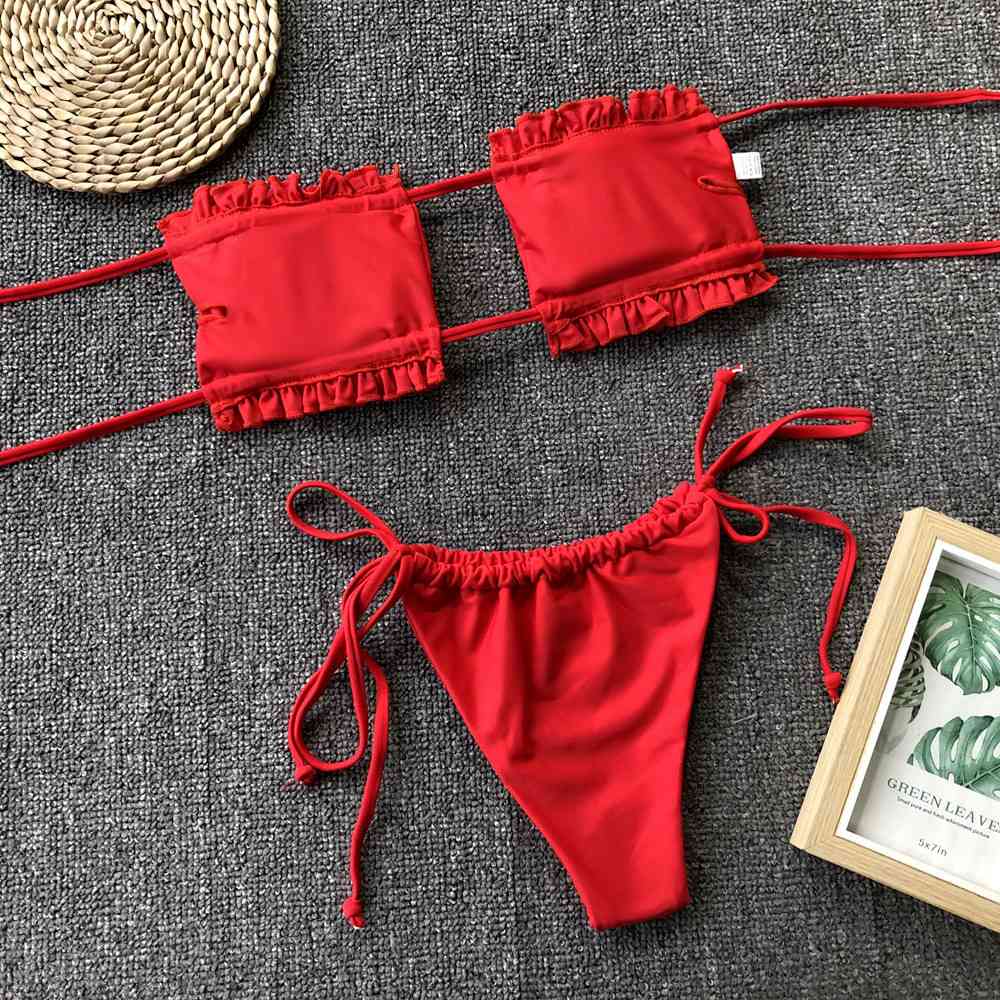 Frill Trim Ruched Bikini Set for a perfect OOTD – dress to impress outfits from Amexza