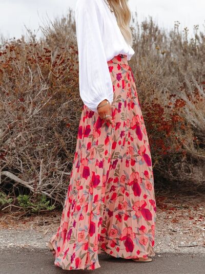 Printed Elastic Waist Pleated Maxi Skirt for a perfect OOTD – dress to impress outfits from Amexza