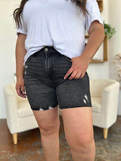 Judy Blue Full Size High Waist Rigid Magic Denim Shorts Black for a perfect OOTD – dress to impress outfits from Amexza