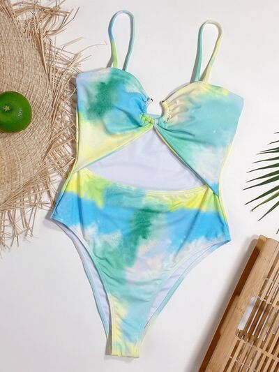 Cutout Tie-Dye Spaghetti Strap One-Piece Swimwear for a perfect OOTD – dress to impress outfits from Amexza