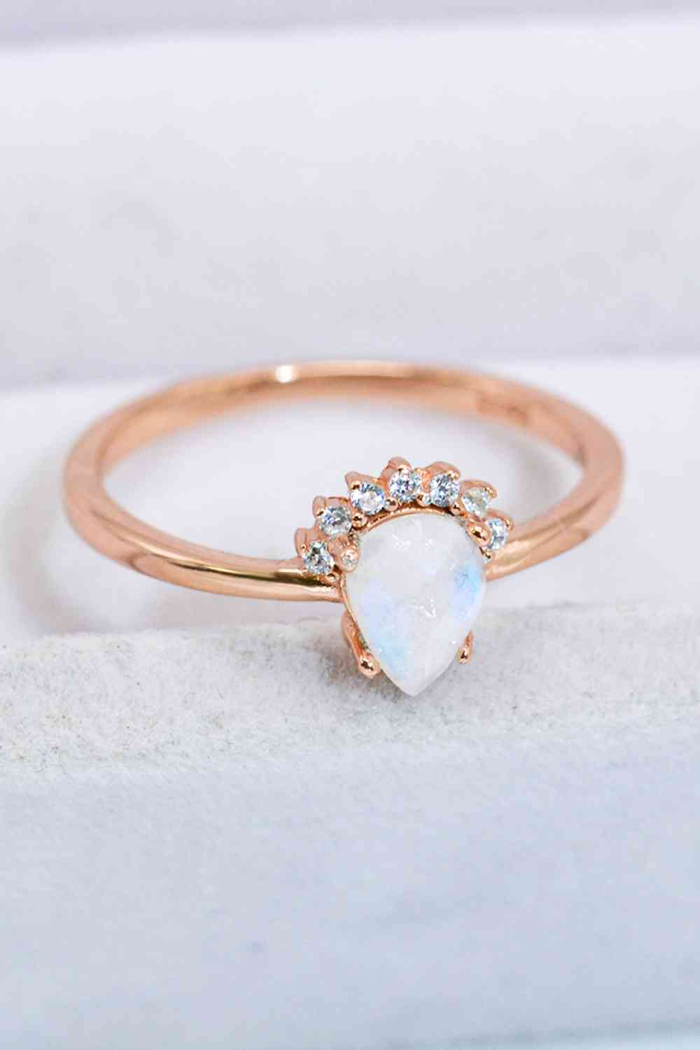 18K Rose Gold-Plated Pear Shape Natural Moonstone Ring for a perfect OOTD – dress to impress outfits from Amexza