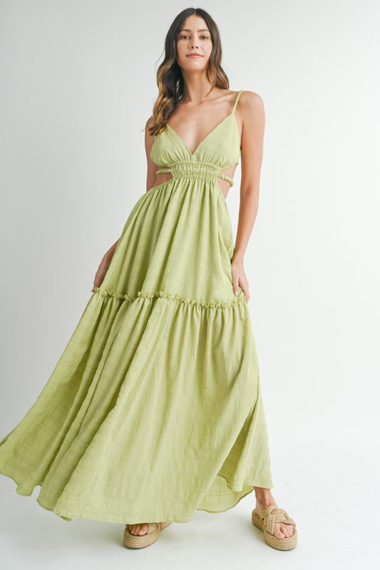 MABLE Cutout Waist Backless Maxi Dress - Sage / S