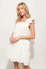 And The Why Origami Pleating Ruffled Sleeve Tiered Dress