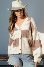 Double Take Full Size Checkered Dropped Shoulder Cardigan Mocha for a perfect OOTD – dress to impress outfits from Amexza