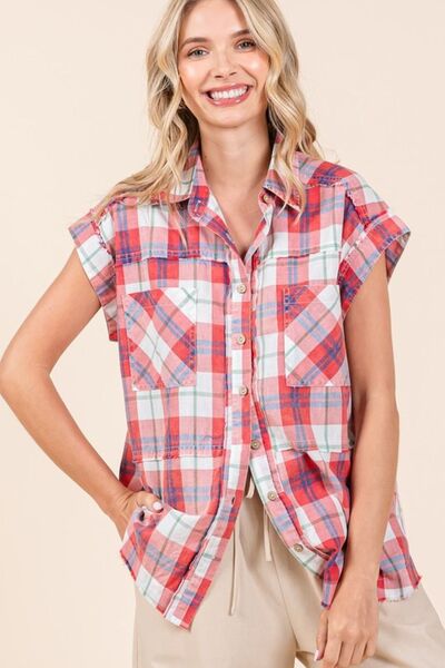 Mittoshop Mineral Wash Plaid Button Down Shirt Red for a perfect OOTD – dress to impress outfits from Amexza