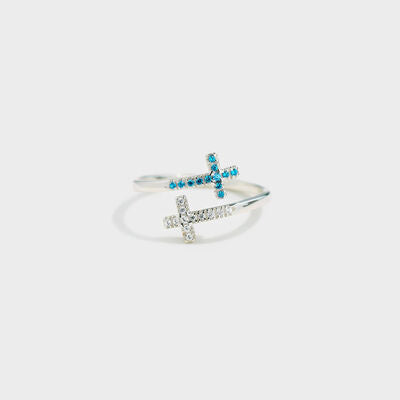 Zircon 925 Sterling Silver Double Cross Bypass Ring Silver 7 for a perfect OOTD – dress to impress outfits from Amexza