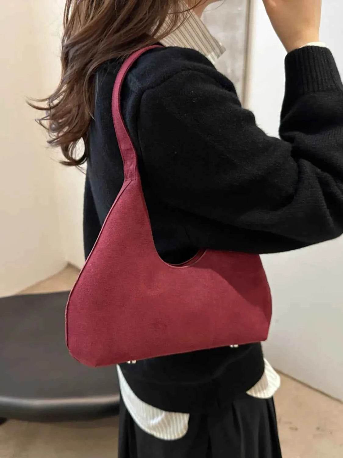 Solid Color Shoulder Bag Deep Red One Size for a perfect OOTD – dress to impress outfits from Amexza