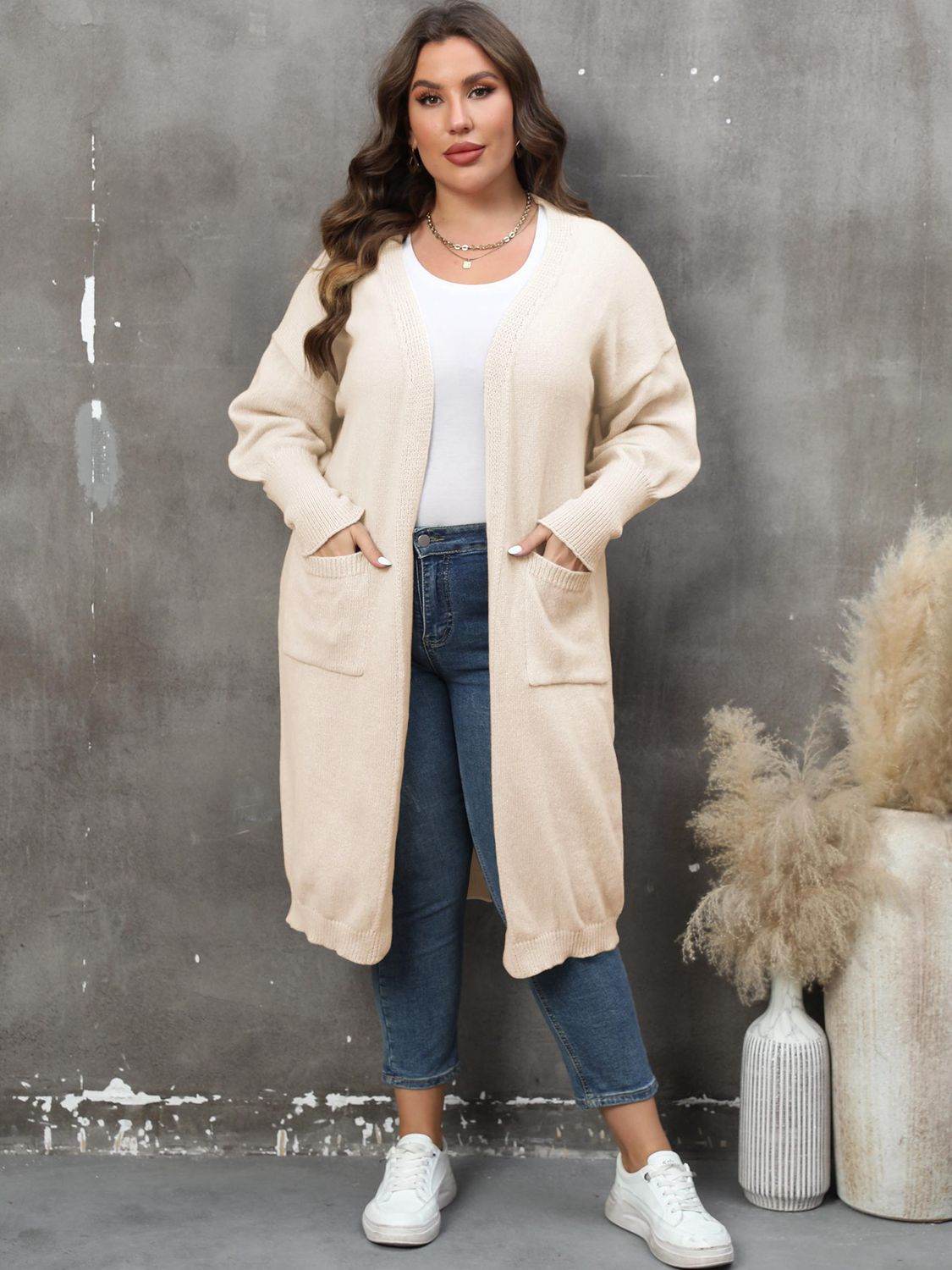 Plus Size Long Sleeve Pocketed Cardigan for a perfect OOTD – dress to impress outfits from Amexza