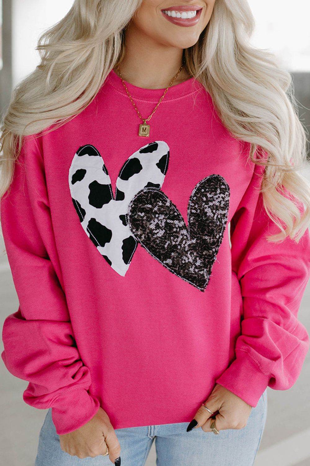 Heart Patch Long Sleeve Sweatshirt - Amexza