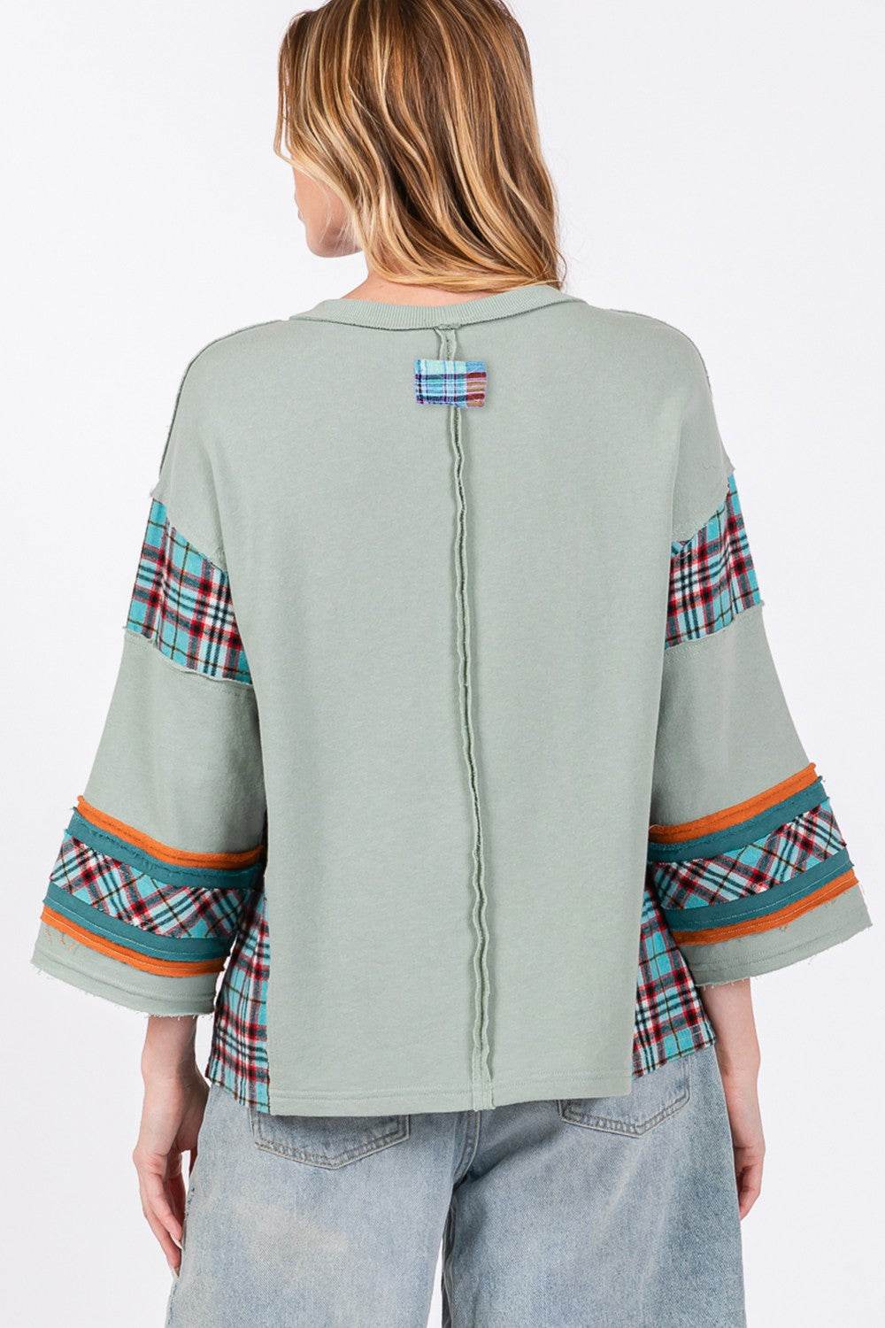 SAGE + FIG Peace Applique Patch Contrast Plaid Top for a perfect OOTD – dress to impress outfits from Amexza