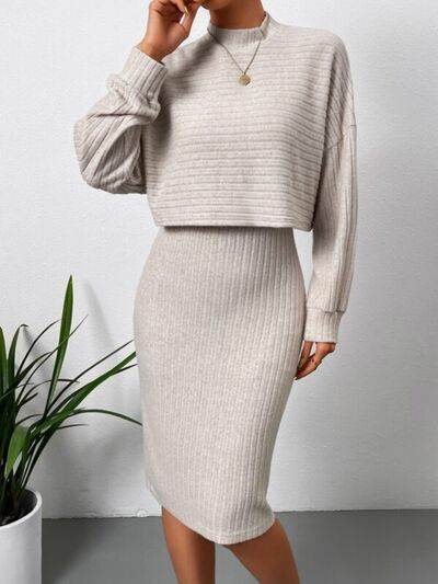 Mock Neck Long Sleeve Top and Wide Strap Dress Set for a perfect OOTD – dress to impress outfits from Amexza