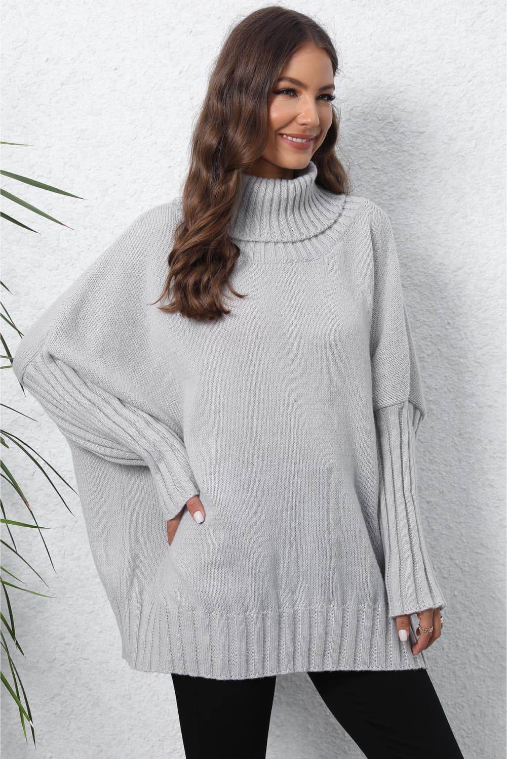 Turtle Neck Long Sleeve Ribbed Sweater for a perfect OOTD – dress to impress outfits from Amexza