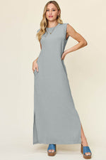Double Take Full Size Texture Mock Neck Sleeveless Maxi Dress - Amexza