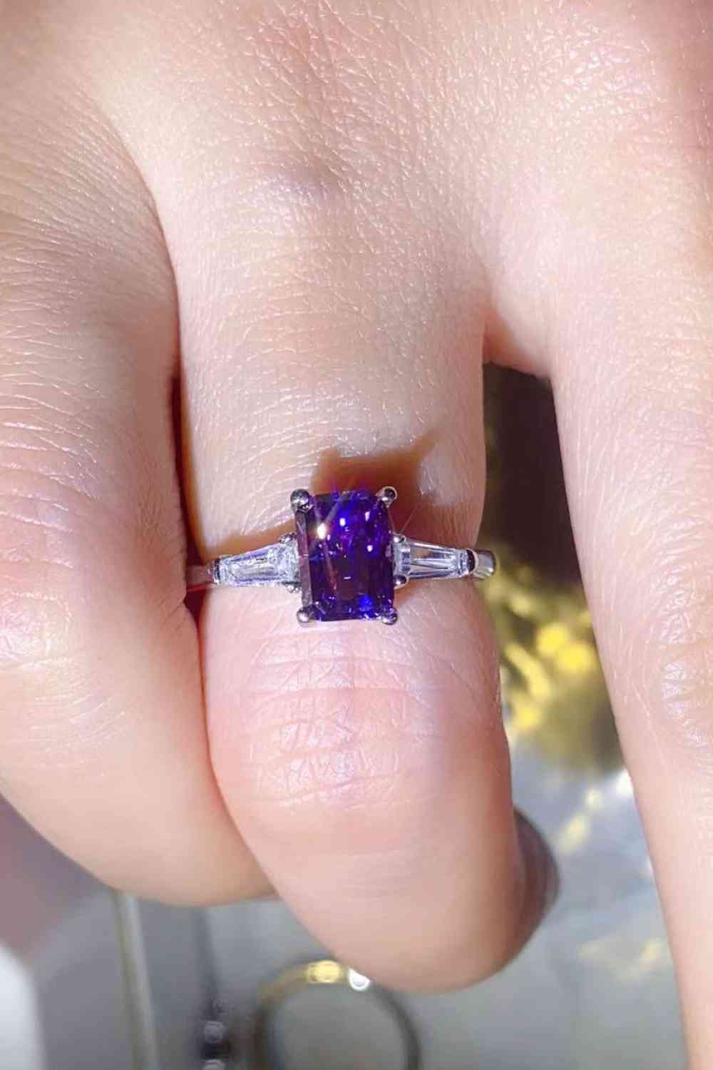 1 Carat Moissanite Platinum-Plated Rectangle Ring in Purple for a perfect OOTD – dress to impress outfits from Amexza