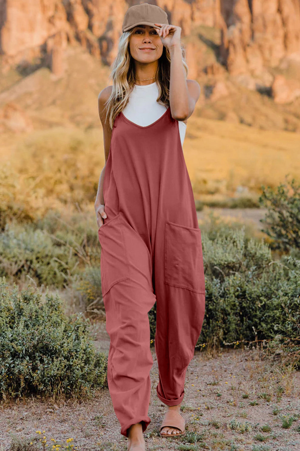 Double Take Full Size V-Neck Sleeveless Jumpsuit with Pockets for a perfect OOTD – dress to impress outfits from Amexza