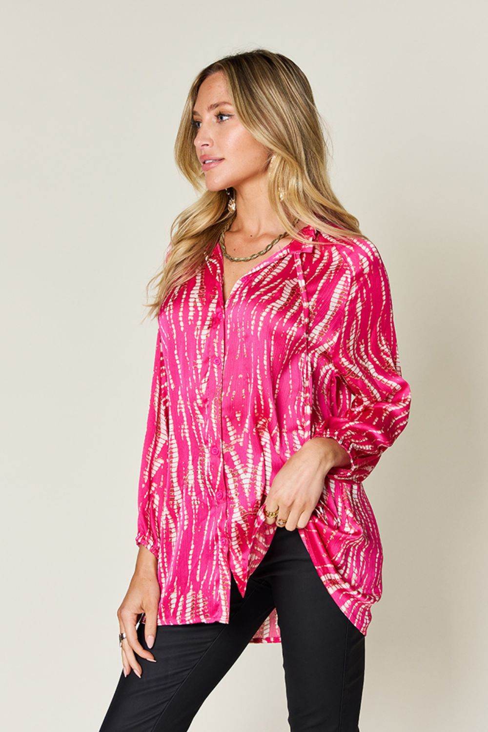 Double Take Full Size Printed Button Up Long Sleeve Shirt for a perfect OOTD – dress to impress outfits from Amexza