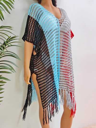 Fringe Color Block Scoop Neck Cover Up for a perfect OOTD – dress to impress outfits from Amexza