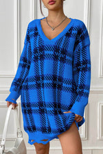 Plaid V-Neck Long Sleeve Sweater Dress for a perfect OOTD – dress to impress outfits from Amexza