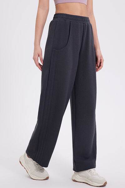 Basic Bae Elastic Waist Straight Leg Pants with Pockets Dark Gray for a perfect OOTD – dress to impress outfits from Amexza