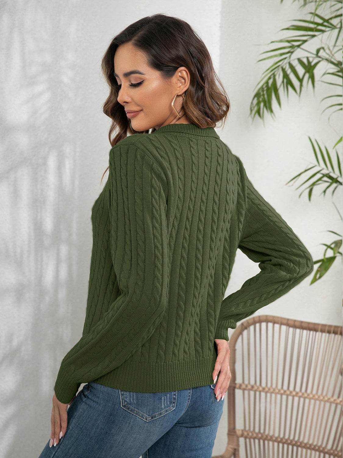 Johnny Collar Cable-Knit Long Sleeve Sweater for a perfect OOTD – dress to impress outfits from Amexza