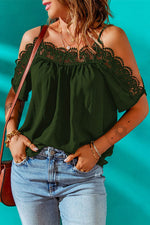 Spaghetti Strap Cold-Shoulder Lace Trim Blouse - Amexza